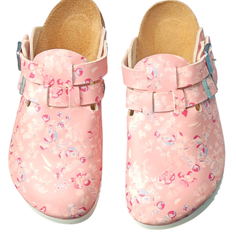 Womens Birkenstock Pink Floral Slip-On Clogs